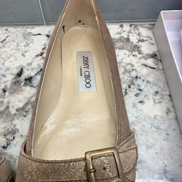 Jimmy Choo Gold Brushed Ballet Flats with Box and Dust bag Size 5 - Picture 2 of 11